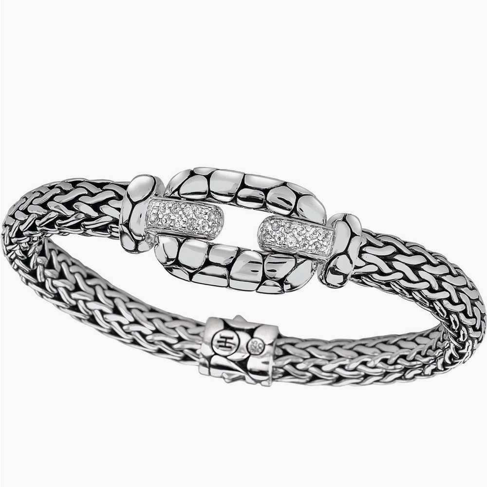 John Hardy Kali Sterling Silver Pave White Topaz Rope Chain Bracelet- EUC!